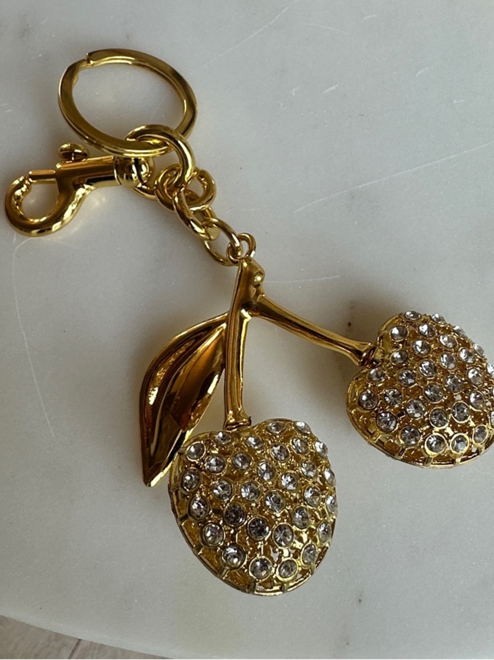 Gold Cherry Crystal Keychain